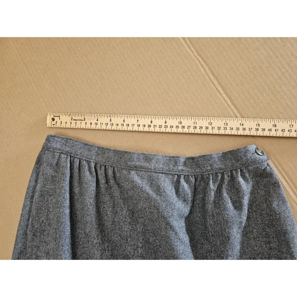 Vintage PENDLETON Size 14 Gray Herringbone Pleated Midi Wool Skirt USA Made